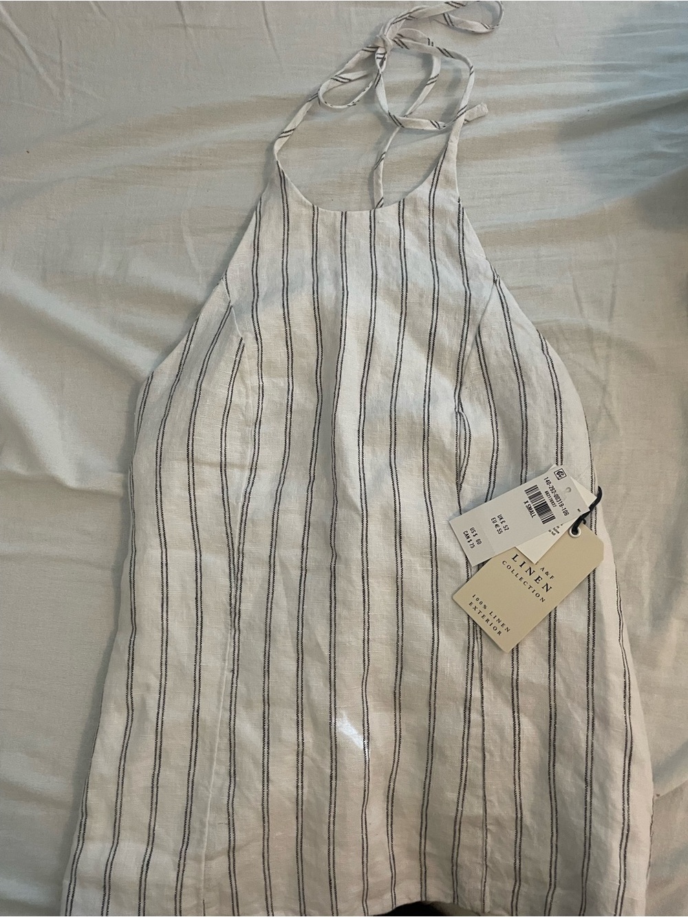 Abercrombie & Fitch White Halter Top with Black Pinstripes